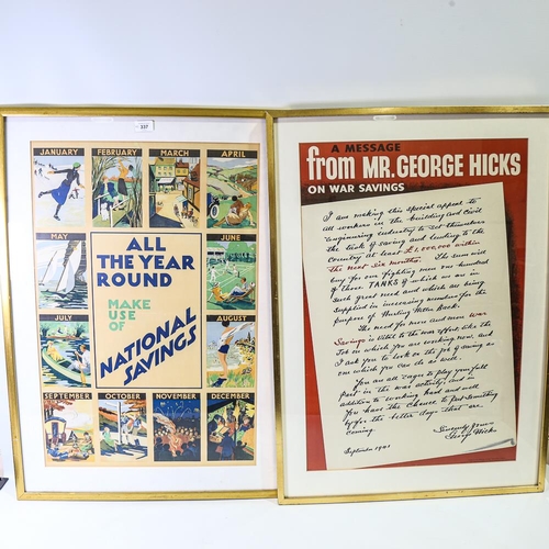 337 - 2 original National Savings Committee posters, framed, overall frame dimensions 89cm x 64cm