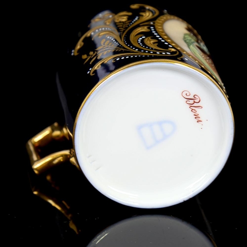 344 - A Vienna porcelain cabinet cup, with painted panel Bloni in gilded surround, height 6cm