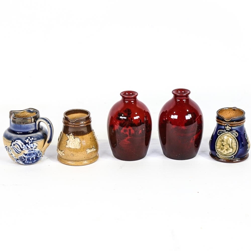 350 - A group of Royal Doulton miniature items, including a pair of Flambe vases, height 5.5cm, a Battle o... 