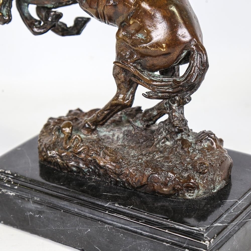 361 - After F Remington, reproduction patinated bronze sculpture, the rattle snake, marble plinth, height ... 