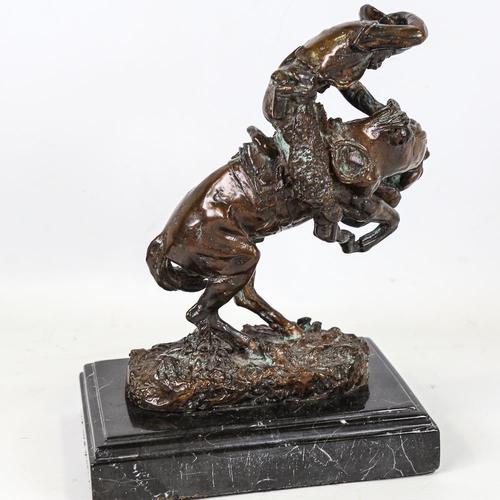 361 - After F Remington, reproduction patinated bronze sculpture, the rattle snake, marble plinth, height ... 