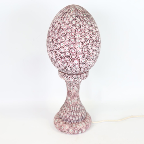 65 - A Millefiori glass table lamp with egg-shaped matching glass shade, overall height 42cm