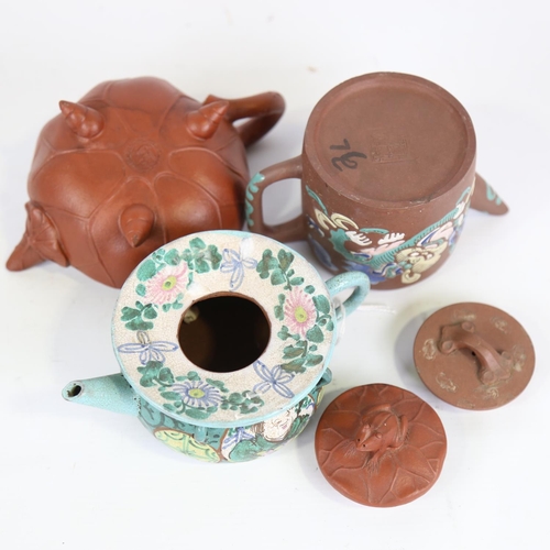 71 - 3 Chinese ceramic teapots, including a redware teapot with a frog knop (3)