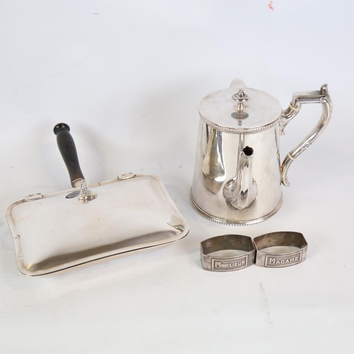 75 - A Victorian electroplate double-spout Argyll coffee pot with insulated liner, a plated chafing dish ... 