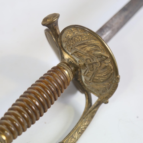 76 - An early 19th century French Napoleonic Officer's dress sword, with gilt-bronze hilt and horn grip