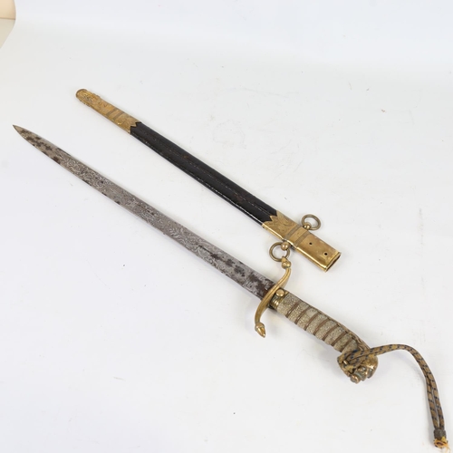 90 - A Victorian Navy Officer's dirk, gilt-brass hilt with shagreen grips, engraved blade with VR cypher ... 