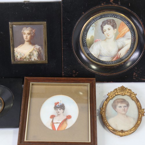 39 - A group of miniature portraits, including several watercolours over printed base (7)
