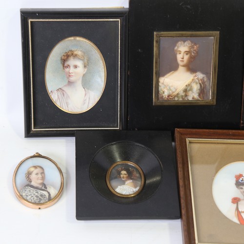 39 - A group of miniature portraits, including several watercolours over printed base (7)