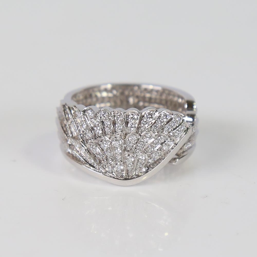 591 - GARRARD - a modern 18ct white gold diamond Wings ring, pave set with modern round brilliant-cut diam... 