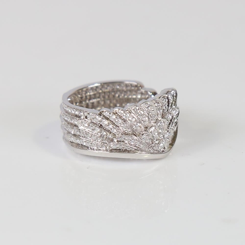 591 - GARRARD - a modern 18ct white gold diamond Wings ring, pave set with modern round brilliant-cut diam... 