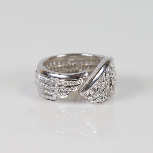 591 - GARRARD - a modern 18ct white gold diamond Wings ring, pave set with modern round brilliant-cut diam... 