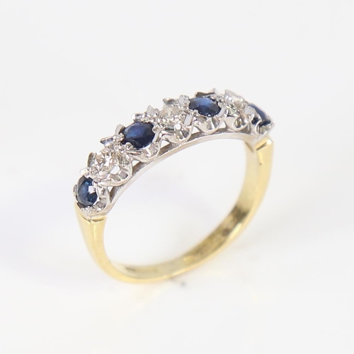 595 - A late 20th century 18ct gold 7-stone sapphire and diamond half hoop ring, set with round-cut sapphi... 