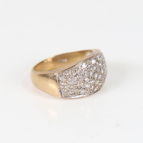 608 - A modern 9ct gold diamond cluster panel ring, pave set with modern round brilliant-cut diamonds, tot... 