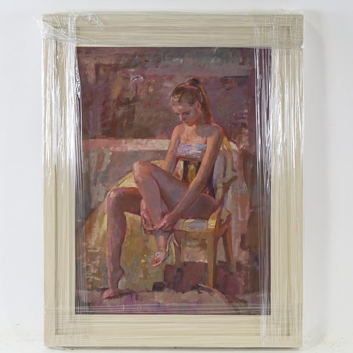 1751 - Julian Gordon Mitchell, oil on board, the dressing room, 40cm x 29cm, framed