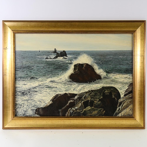 1756 - D Merceret, oil on canvas, seascape, signed, 46cm x 65cm, framed