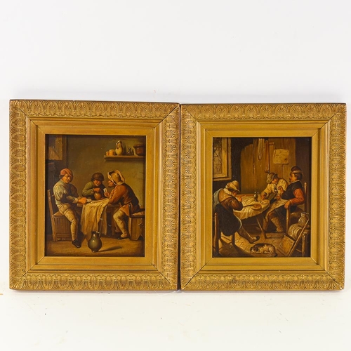 1761 - Dutch School, pair of 19th century oils on tin, tavern interior scenes, unsigned, 20cm x 17cm, frame... 