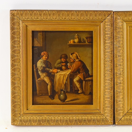 1761 - Dutch School, pair of 19th century oils on tin, tavern interior scenes, unsigned, 20cm x 17cm, frame... 