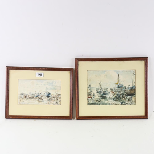 1763 - P B P Hudson, pair of watercolours, fishing boats at Hastings, signed, largest 17cm x 24cm, framed