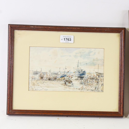 1763 - P B P Hudson, pair of watercolours, fishing boats at Hastings, signed, largest 17cm x 24cm, framed