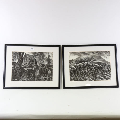 1766 - Jolyon Stringer, pair of charcoal and chalk drawings, Welsh landscapes, signed and titled, 28cm x 39... 