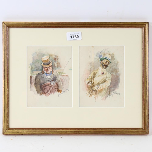 1769 - Henrie Pitcher, pair of watercolours, carriage drivers, signed and dated 1905, 15cm x 11cm, mounted ... 