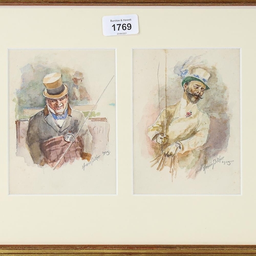 1769 - Henrie Pitcher, pair of watercolours, carriage drivers, signed and dated 1905, 15cm x 11cm, mounted ... 