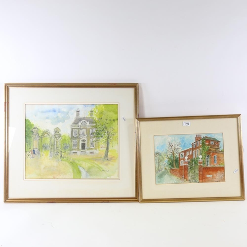 1770 - Nina Carroll, 2 watercolours, Continental villa, 38cm x 46cm, and street corner, 24cm x 34cm, framed... 