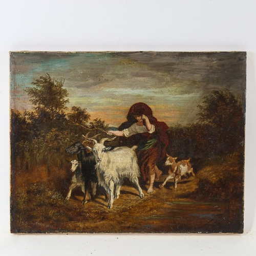 1776 - 19th century oil on canvas, young goat herd, indistinctly signed, dated 1827, 36cm x 46cm, unframed