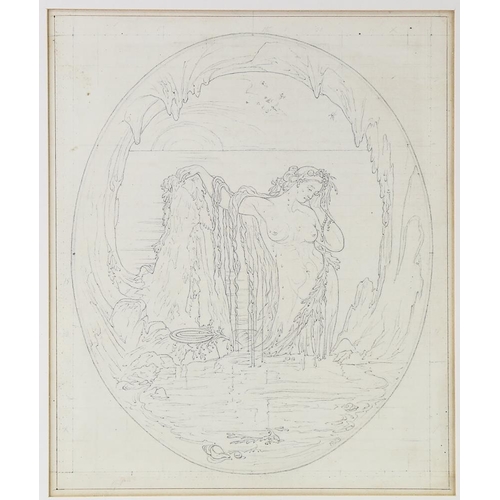 1777 - Pencil line drawing, study for a mural, unsigned, circa 1920s, image 24cm x 20cm, framed