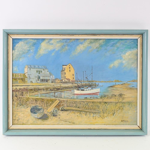 1786 - K F Thomas, oil on canvas, wood bridge, Tide Mill, signed, 35cm x 50cm, framed