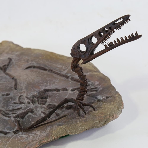 1792 - Chris Watson, mixed media sculpture, Pterosaur, stone base, base length approx 27cm