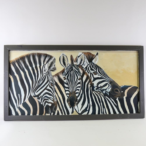 1794 - Clive Fredriksson, oil on board, zebra, overall frame dimensions 66cm x 126cm, framed