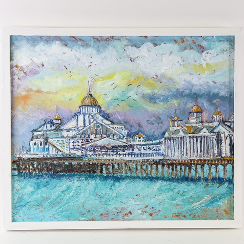 1798 - Clive Fredriksson, oil on canvas, Eastbourne Pier, overall frame dimensions 53cm x 63cm