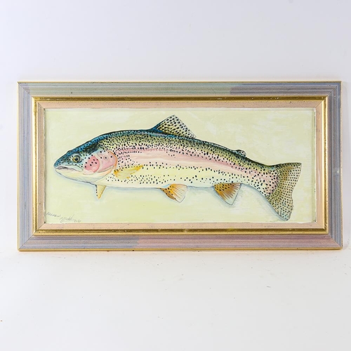 1799 - Clive Fredriksson, oil on board, trout, overall frame dimensions 34cm x 66cm