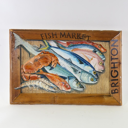 1800 - Clive Fredriksson, oil on board, fish market, overall frame dimensions 44cm x 67cm