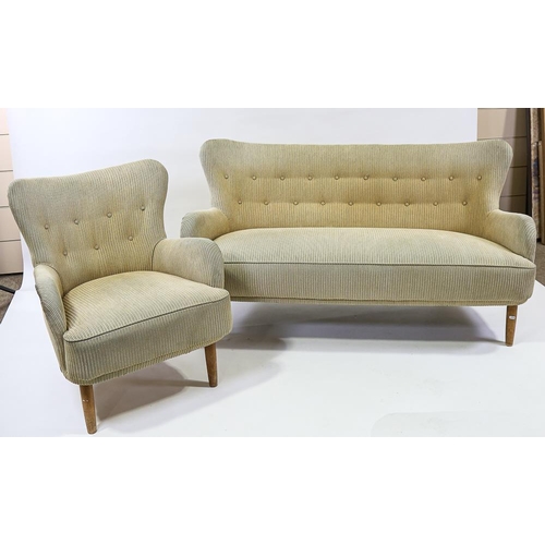 2034 - ERNEST RACE - DA Series sofa and armchair with original fabric, sofa length 152cm