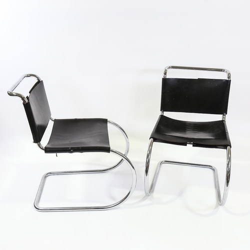 2058 - MIES VAN DER ROHE for KNOLL - an early pair of MR10 cantilever tubular steel side chairs with laced ... 