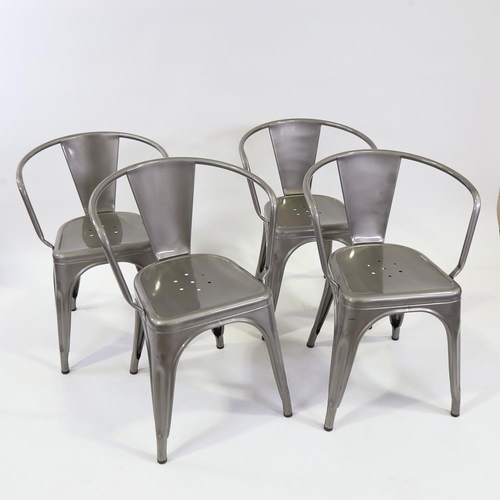 2091 - XAVIER PAUCHARD - 4 French Tolix armchairs in lacquered pressed steel, impressed marks Tolix Made in... 