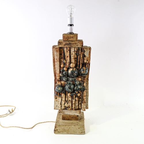 2095 - BERNARD ROOKE - a 1970s large Brutalist Studio pottery table lamp, impressed maker's mark to base, h... 