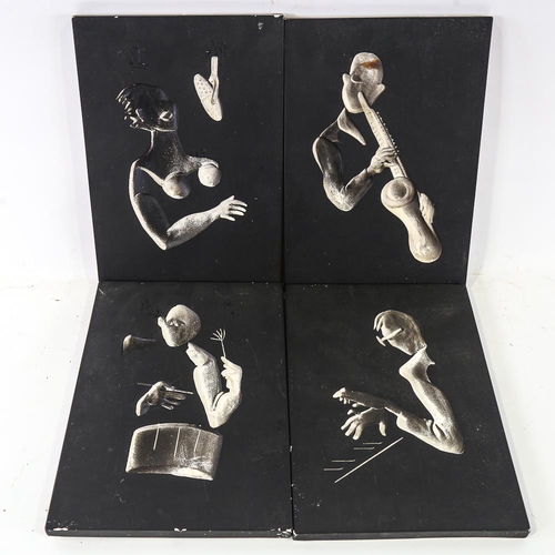 2096 - HANS RICHTER - a set of 4 mid-century intaglio plaster panels depicting jazz musicians, signed and d... 