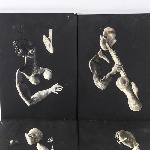 2096 - HANS RICHTER - a set of 4 mid-century intaglio plaster panels depicting jazz musicians, signed and d... 