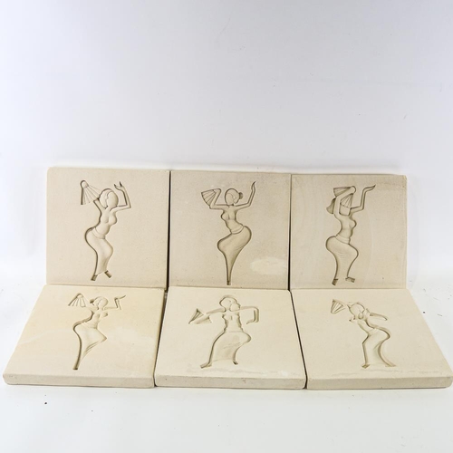 2123 - 6 intaglio carved limestone panels depicting Eastern dancers, approximately 30cm square