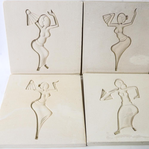 2123 - 6 intaglio carved limestone panels depicting Eastern dancers, approximately 30cm square