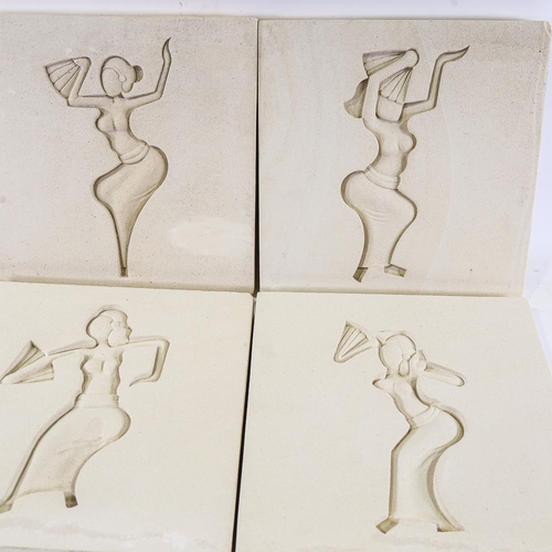 2123 - 6 intaglio carved limestone panels depicting Eastern dancers, approximately 30cm square