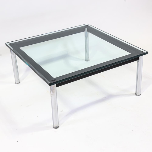 2136 - LE CORBUSIER by CASSINA - LC10-P coffee table, with glass top on black and chrome steel base, impres... 