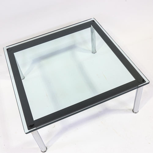 2136 - LE CORBUSIER by CASSINA - LC10-P coffee table, with glass top on black and chrome steel base, impres... 