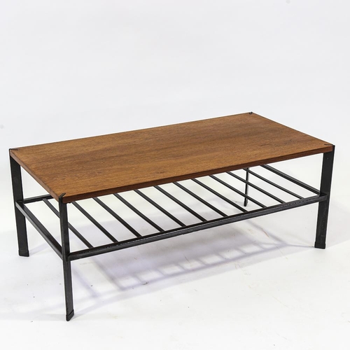 2141 - A Ladderax style, teak and coated steel frame coffee table, Height 37 x 46 x 91cm