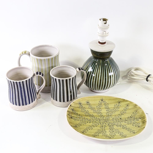 2144 - RYE POTTERY, 5 pieces of including and lamp and tankards.