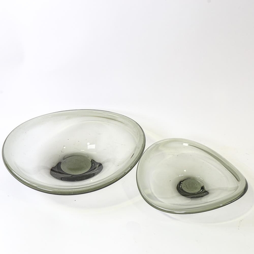 2146 - HOLMEGAARD, smoked glass fruit dish and another smaller similar dish, both etched to base, largest d... 