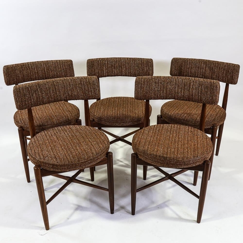 2152 - A set 5 of G-plan teak dining chairs, with brown looped wool upholstery, height 77cm